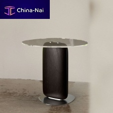 Contemporary side table INKglasswalnut baseash base