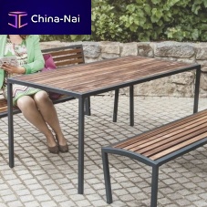 Contemporary table CAMILLA - Texotic woodpowder-coated steel basegalvanised steel base