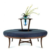 Contemporary upholstered bench LARGE FLOWERfabricAmerican walnutround
