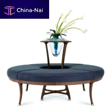 Contemporary upholstered bench LARGE FLOWERfabricAmerican walnutround