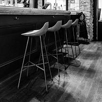 Contemporary bar stool HAUTEVILLEconcreteiron basewooden base