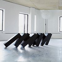 Original design dining table MEGALITHglasspolished stainless steelrectangular