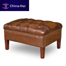 Chesterfield pouf COUNTRY leatherwoodenrectangular