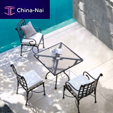 Traditional pedestal table KROSStempered glassaluminum basesquare