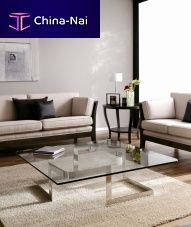 Contemporary coffee table T-782glassstainless steel baserectangular