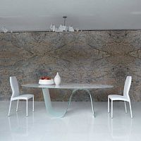 Contemporary dining table INFINITY : TAV001Ftempered glasschrome steeloval
