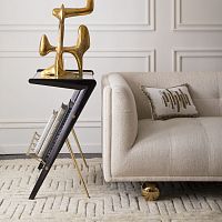 Contemporary side table ST. GERMAINsolid woodglasspolished brass