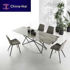 Contemporary table GALAXYtempered glassporcelain stonewarepainted metal base