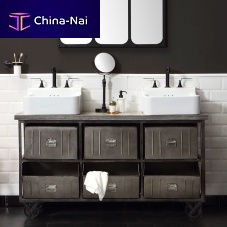 Double washbasin cabinet INDUSTRIALISfree-standingwoodenmetal