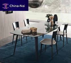 Contemporary table GRAMERCY wood veneerglasswood veneer base