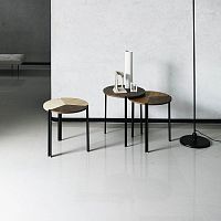 Contemporary side table STARSKYwoodenlacquered metal baseround