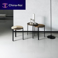 Contemporary side table STARSKYwoodenlacquered metal baseround