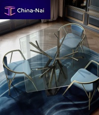 Organic design table ACROPORA glassmetalmetal base