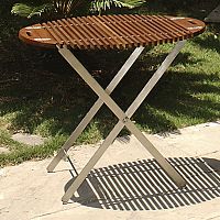 Contemporary side table TROPICAL CREEKteakstainless steel baseoval