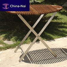 Contemporary side table TROPICAL CREEKteakstainless steel baseoval