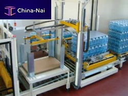 Low level infeed palletizer gantryfor bottle packsfor food products