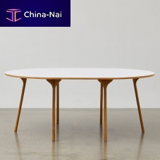 Contemporary table PH Circlelaminated woodnatural oaksolid wood base