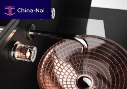 Double-handle washbasin mixer tap LYRIC LUXOR crystal handles ROSE GOLDwall-mountedcrystalbathroom