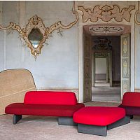 Modular upholstered bench ISCHIAcontemporaryfabricwith backrest