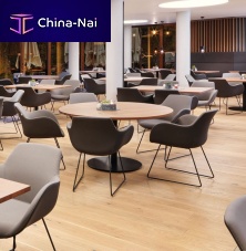 Contemporary dining table Tezowood veneerHPLsteel base