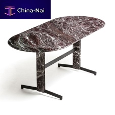 Contemporary table PIANA Lpowder-coated steelmarbleoval