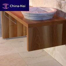 Free-standing washbasin cabinet CASTELLINAsolid woodtravertinecontemporary