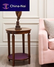 Traditional side table FLARE walnutleatherwalnut base