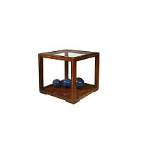 Traditional side table MANZONIAglasswooden basesquare