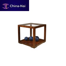 Traditional side table MANZONIAglasswooden basesquare