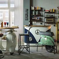 Original design bar stool SCOOTER leathermetal basewith footrest