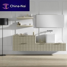 Wall-hung washbasin cabinet ZETAwoodencontemporarywith shelf
