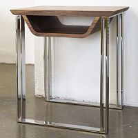 Contemporary side table HEY HELLOwood veneerFenix NTM®polished stainless steel base