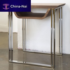 Contemporary side table HEY HELLOwood veneerFenix NTM®polished stainless steel base