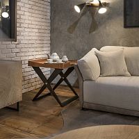 Contemporary side table KAKIleatherbeech basesquare