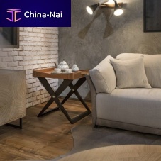 Contemporary side table KAKIleatherbeech basesquare