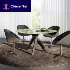 Contemporary table TRILOPEnatural stoneoak baseround