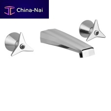 Double-handle washbasin mixer tap 4519wall-mountedchromed metalbathroom