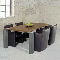 Contemporary dining table LOFT wood veneerbrushed stainless steelwooden base