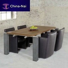 Contemporary dining table LOFT wood veneerbrushed stainless steelwooden base