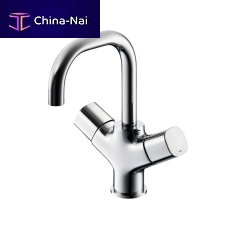 Double-handle washbasin mixer tap B0727deck mountedchromed metalbathroom