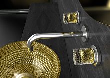 Double-handle washbasin mixer tap LYRIC RAMADA crystal handles GOLDwall-mountedcrystalbathroom