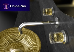 Double-handle washbasin mixer tap LYRIC RAMADA crystal handles GOLDwall-mountedcrystalbathroom
