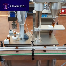 Semi-automatic filling and capping machine for powdersvolumetric