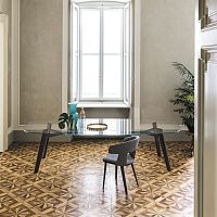 Contemporary table BELEOS 3200solid woodmetalmetal base