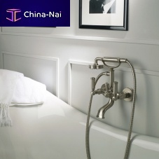 Double-handle shower mixer tap Z001103for bathtubwall-mountedchrome-plated brass