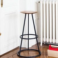 Contemporary bar stool GUSTAVEoaklacquered metal baseblack