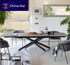 Contemporary table DUELwoodenceramicstone