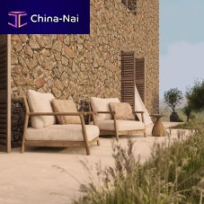 Contemporary armchair Muyufabricteakwith removable cushion