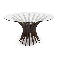 Contemporary table NIEMEYER IItempered glassmahogany baseround