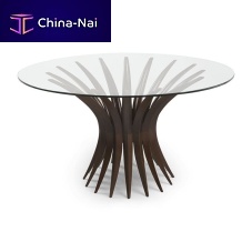 Contemporary table NIEMEYER IItempered glassmahogany baseround